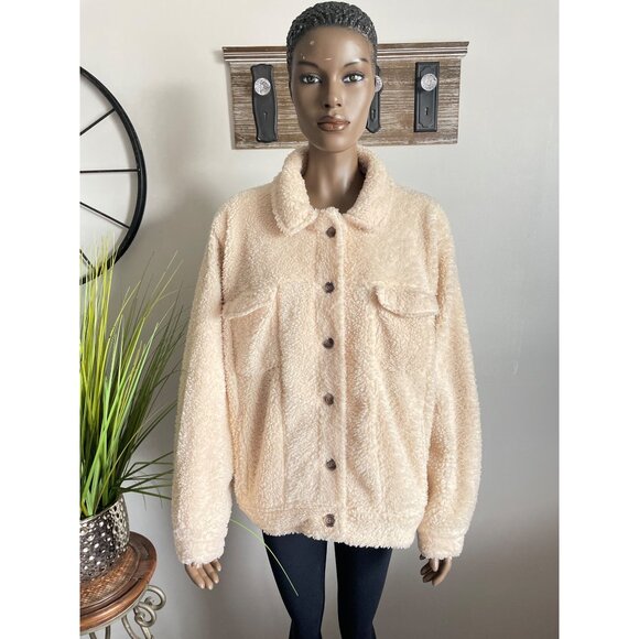 AVA & VIV Teddy Bear Sherpa Women's Jacket Faux Fur Polyester Cream Cozy Size 2X - Picture 1 of 8